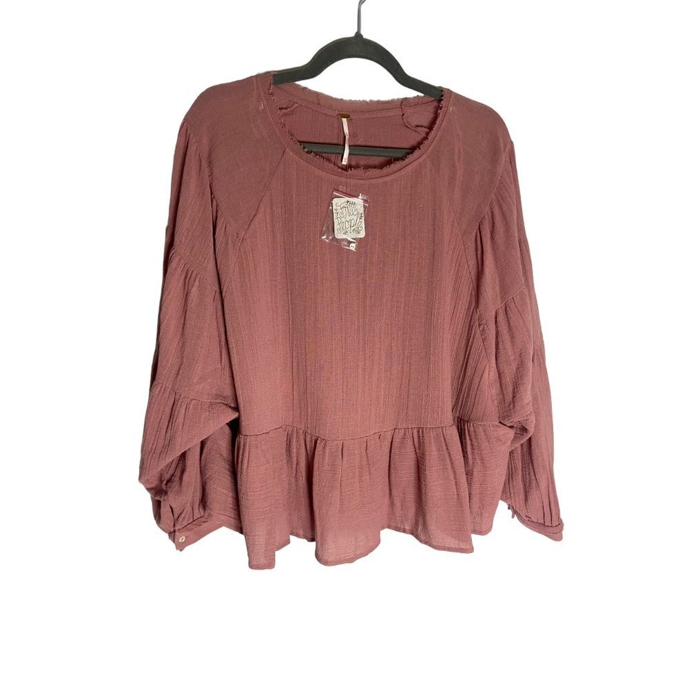 NWT Free People Long Sleeve Flowy Gauzy Pink Blouse-sz XS